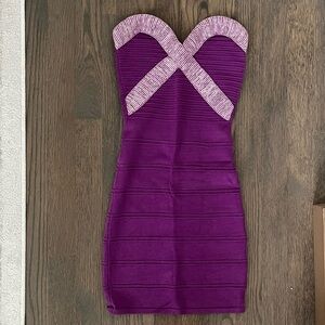 Strapless Purple Bodycon Dress with Contrasting Trim